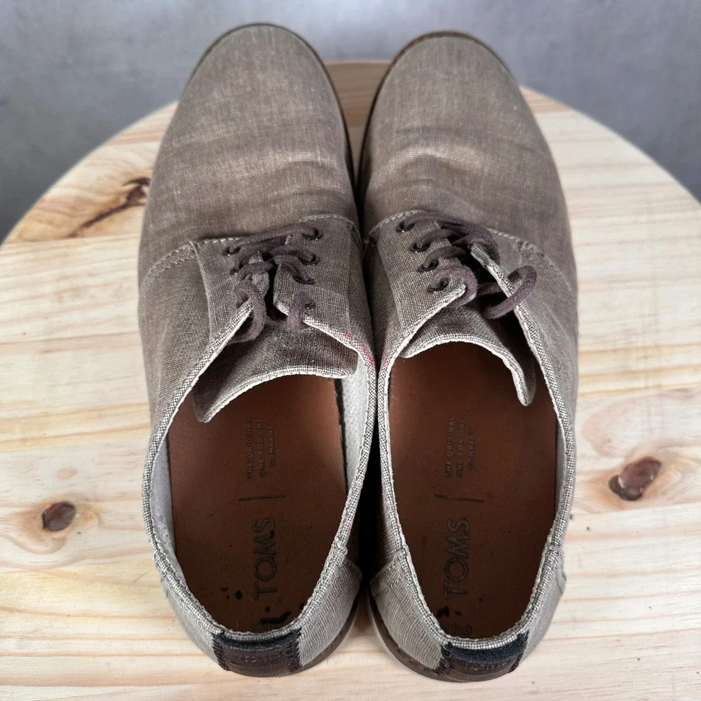 TOMS Mens 10.5 Paseo Mid Sneakers Tan Good Linen Lace Up Derby Shoes 10011501